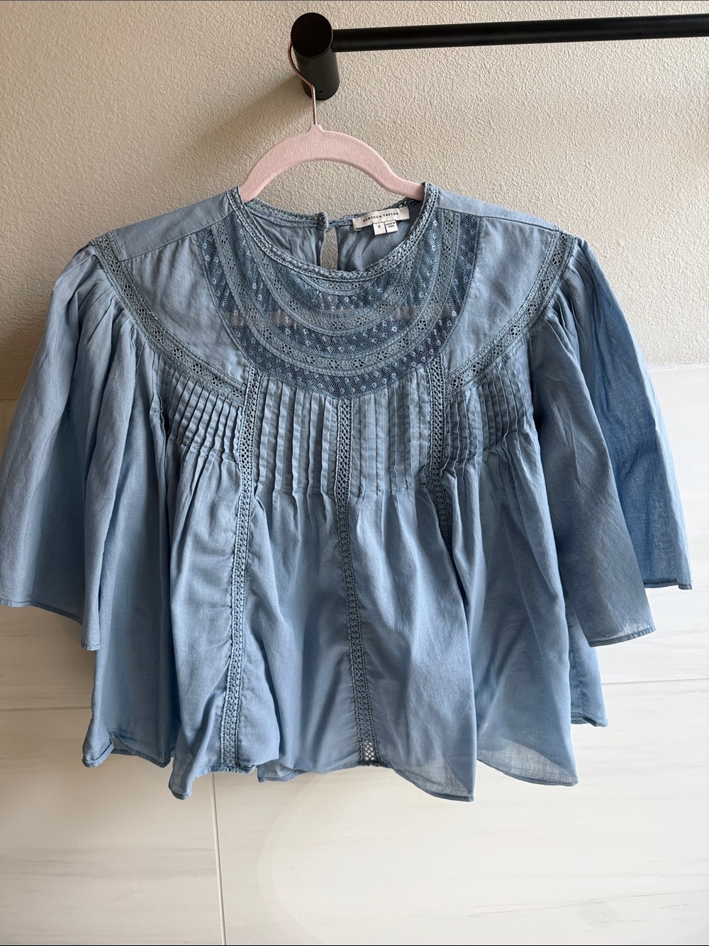 Rebecca Taylor Light Blue Embroidered Peasant Blouse